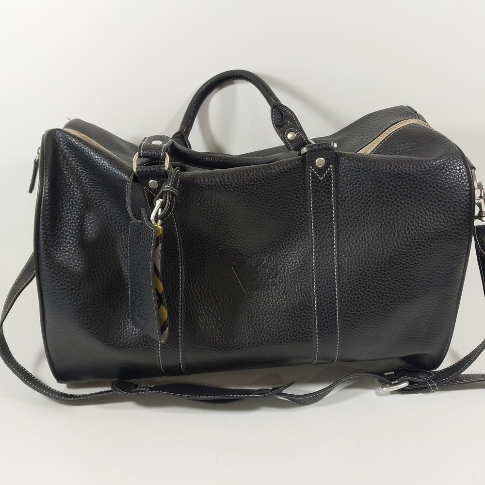Barrington RB Classic Black Leather's Pebble Leather‎ Travel Weekender Bag